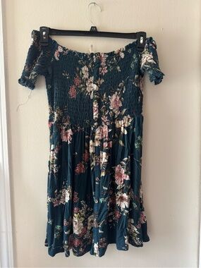 Xhilaration Dark Teal Floral Smocked Off-Shoulder Top